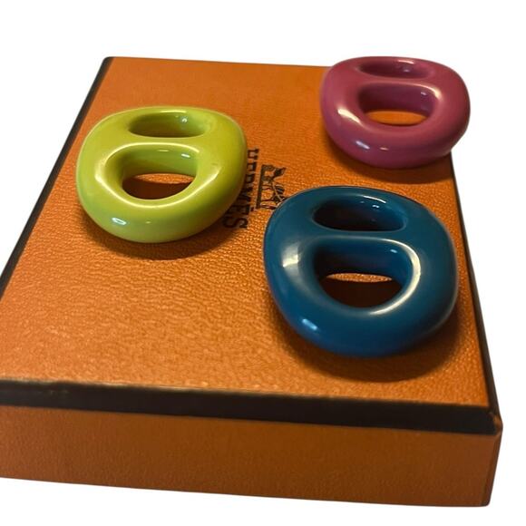 HERMÈS Tribord Chaîne d'Ancre Scarf Ring Set of 3 Multicolor with Box - Picture 14 of 15